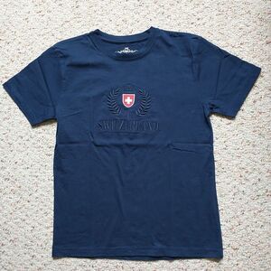 Splash Arts T Shirt Womens S/M* Blue Embroidered Switzerland Flag Cotton